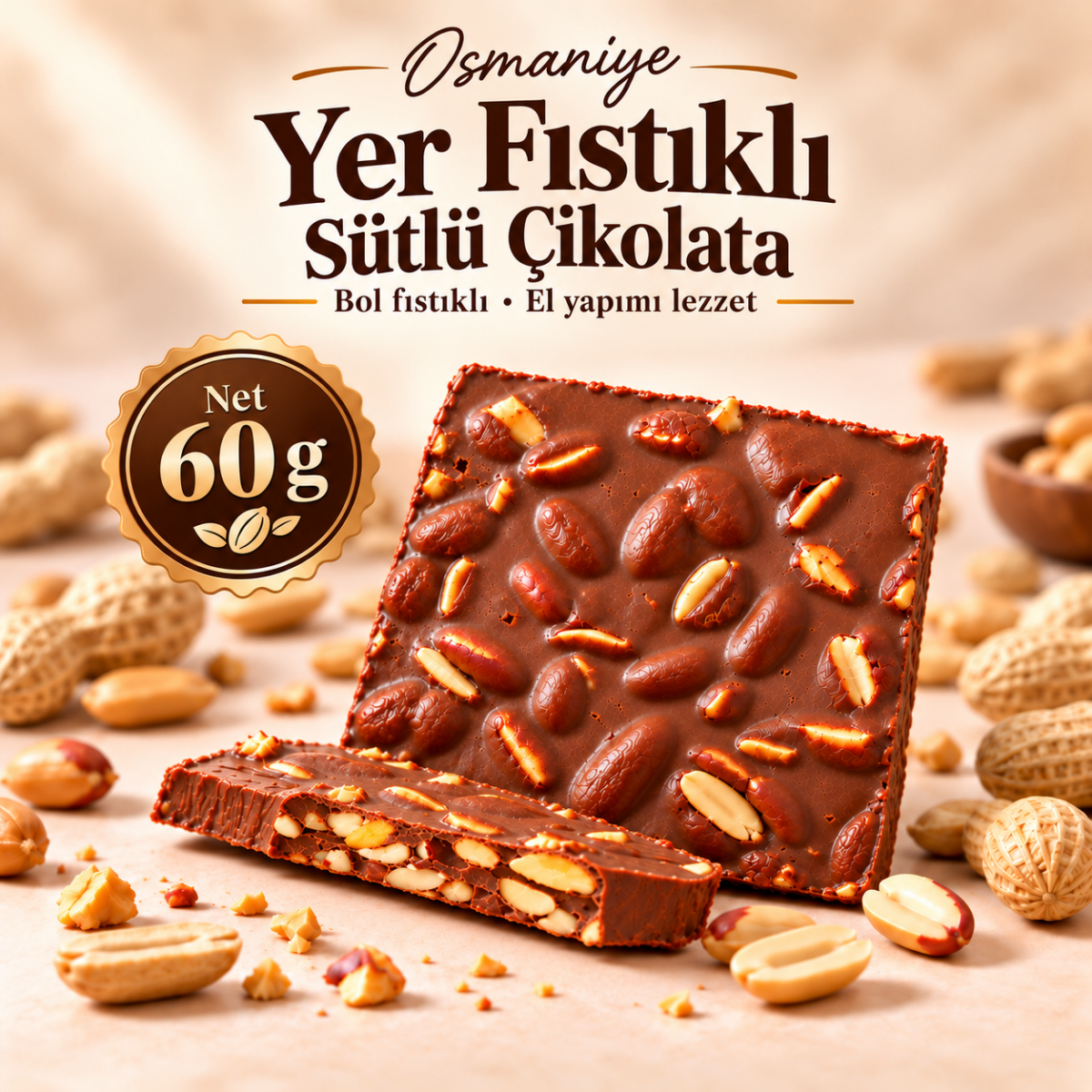 Yer Fıstıklı Sütlü Çikolata(60 gram)